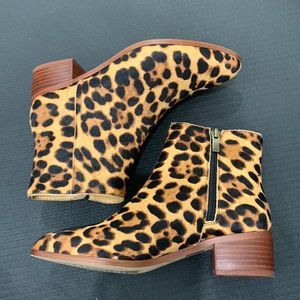 JCREW factory leopard calf fur booties